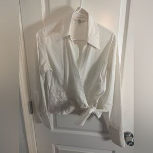 H&M White wrap style button down long sleeve Shirt blouse size 14 EUC